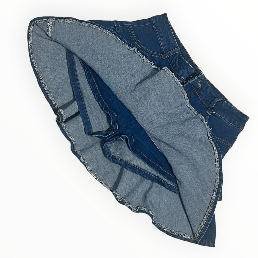 Y2K Denim Ruffle Skort Women's M Micro Mini Low Rise Tiered Skirt Schoolgirl - Picture 3 of 9